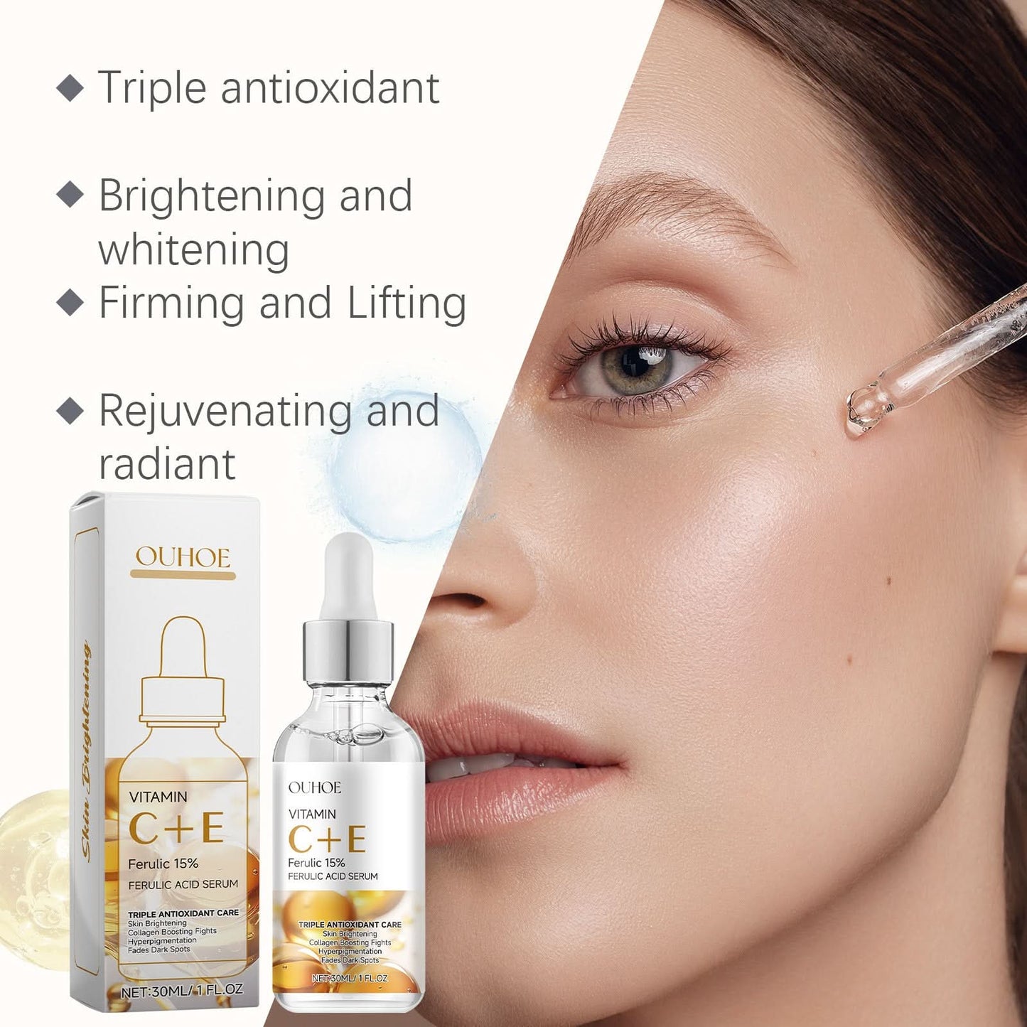 Ferulic Acid Serum Fade Fine Lines Firming Moisturizing Brightening Shrink Pores Vitamin C E Facial Essence Nourishing Skin Care - M & M Global