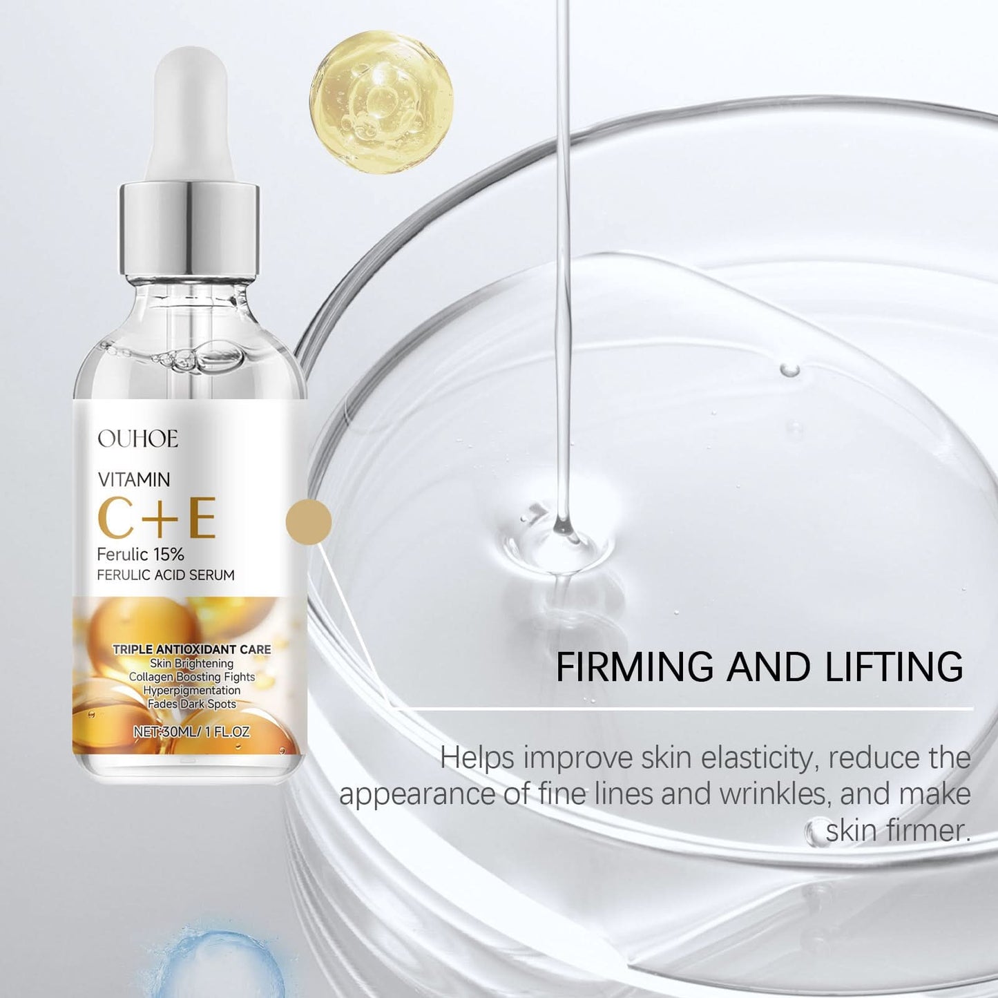 Ferulic Acid Serum Fade Fine Lines Firming Moisturizing Brightening Shrink Pores Vitamin C E Facial Essence Nourishing Skin Care - M & M Global