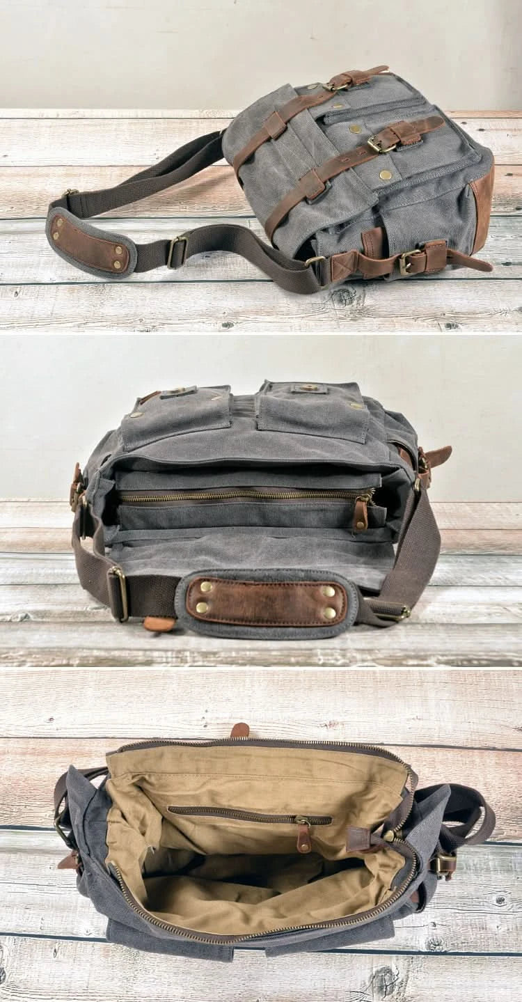 MUCHUAN Canvas Leather Men Messenger Bags Big Satchel Shoulder Bags Male Laptop Briefcase Travel Handbag - M & M Global
