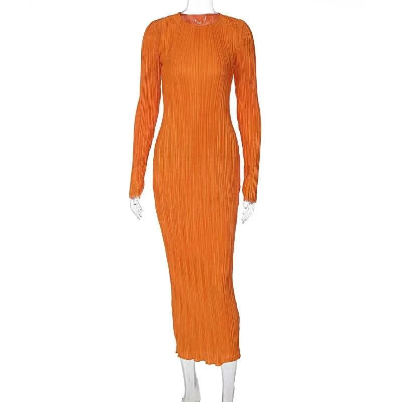 Dulzura Women 2024 Spring Autumn Fashion Long Sleeve Streetwear Bodycon Black Long Dress Wholesale Items For Business - M & M Global
