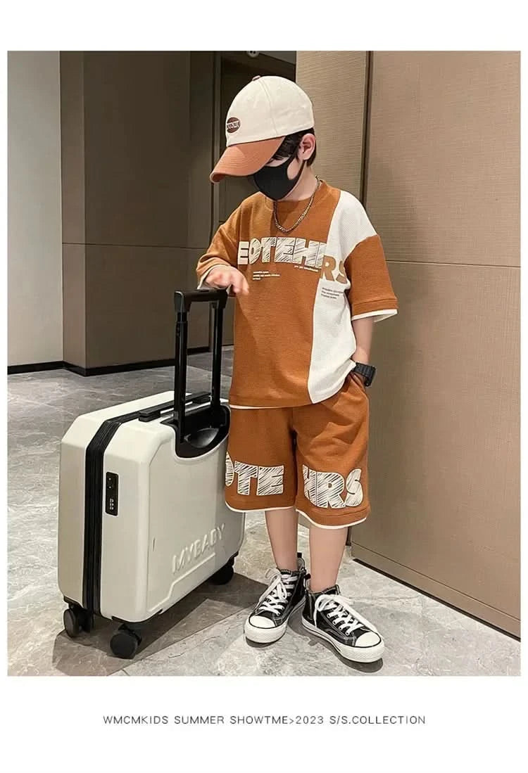 New Summer Teenagers Boys Clothing Sets Child Fashion Letter Top And Shorts 2Pcs Kids Tracksuit 4 5 6 7 8 9 10 11 12 13 14 Years - M & M Global