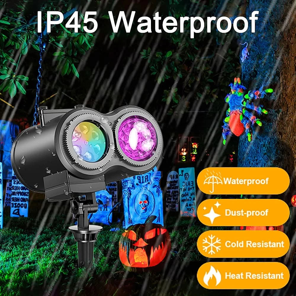 Halloween Christmas Projector Lights Outdoor 16 HD Slides, 2 in 1 Water Wave Lamp with Color Patterns, Timer & Remote for Party - M & M Global