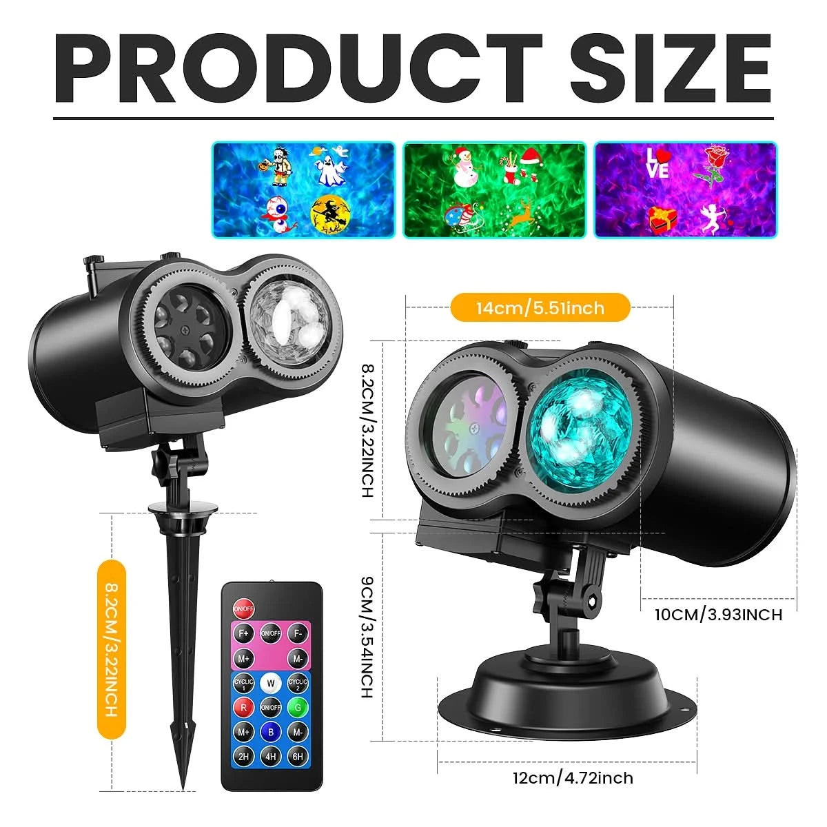 Halloween Christmas Projector Lights Outdoor 16 HD Slides, 2 in 1 Water Wave Lamp with Color Patterns, Timer & Remote for Party - M & M Global