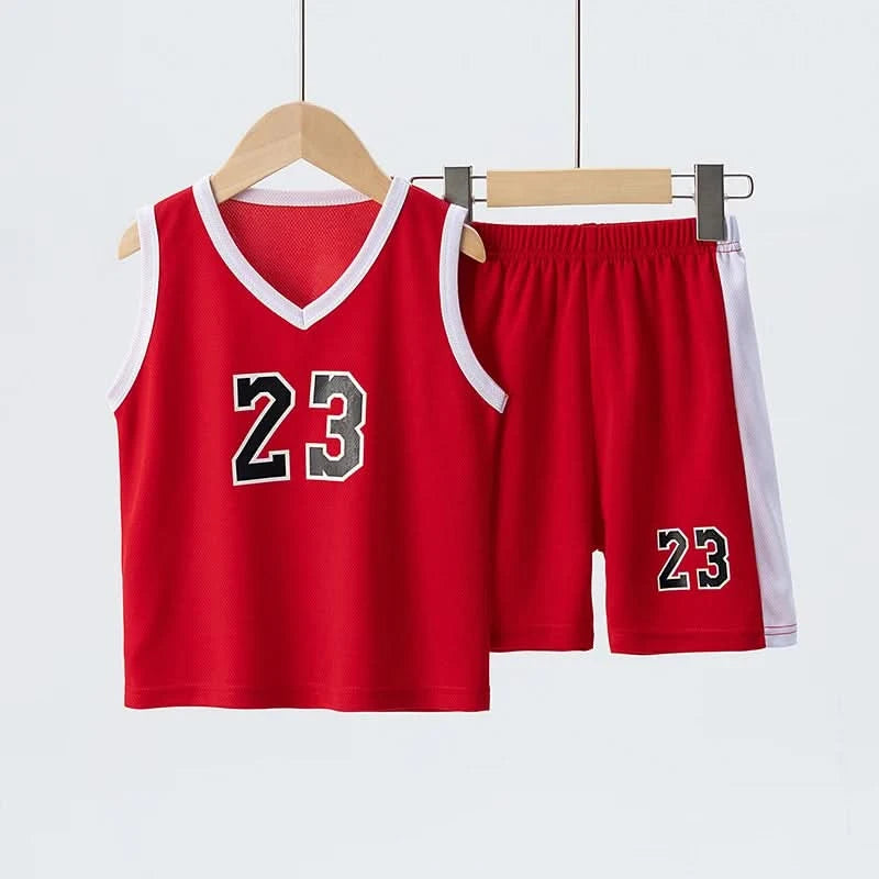 Summer CHILDREN'S Basketball Suit Boys and Girls Sports Vest Shorts Suit 23rd Handsome Boys and Students Vest Suit 2-piece. - M & M Global