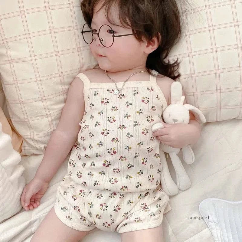 Baby Clothes Sets Summer Toddler Girl Strap Suits Cotton Printing Baby Boy Tops Tee and Shorts Infant Tracksuit Newborn Sets - M & M Global