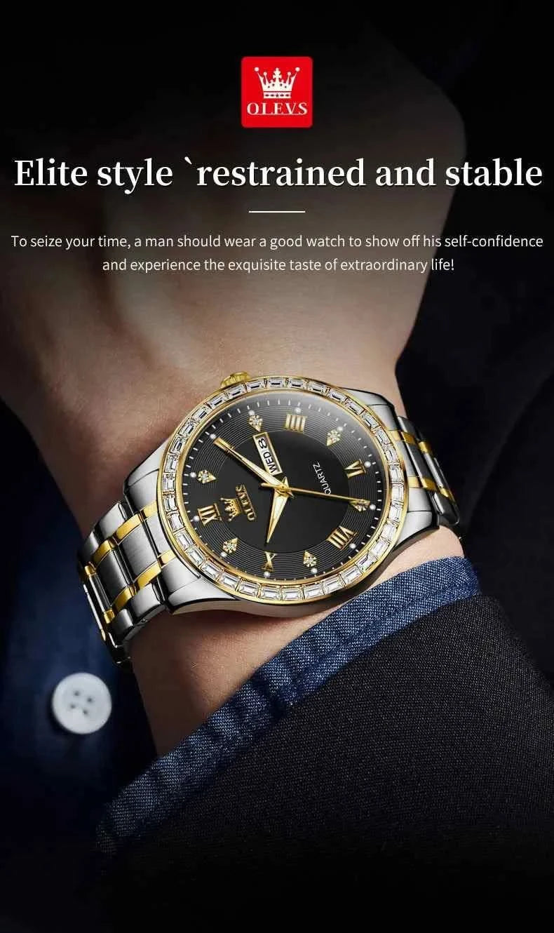OLEVS 9906 Quartz Men's Watch Classic Fashion Men's Business Waterproof Stainless Steel Diamond dial Top Luxury Brand Men Watch - M & M Global