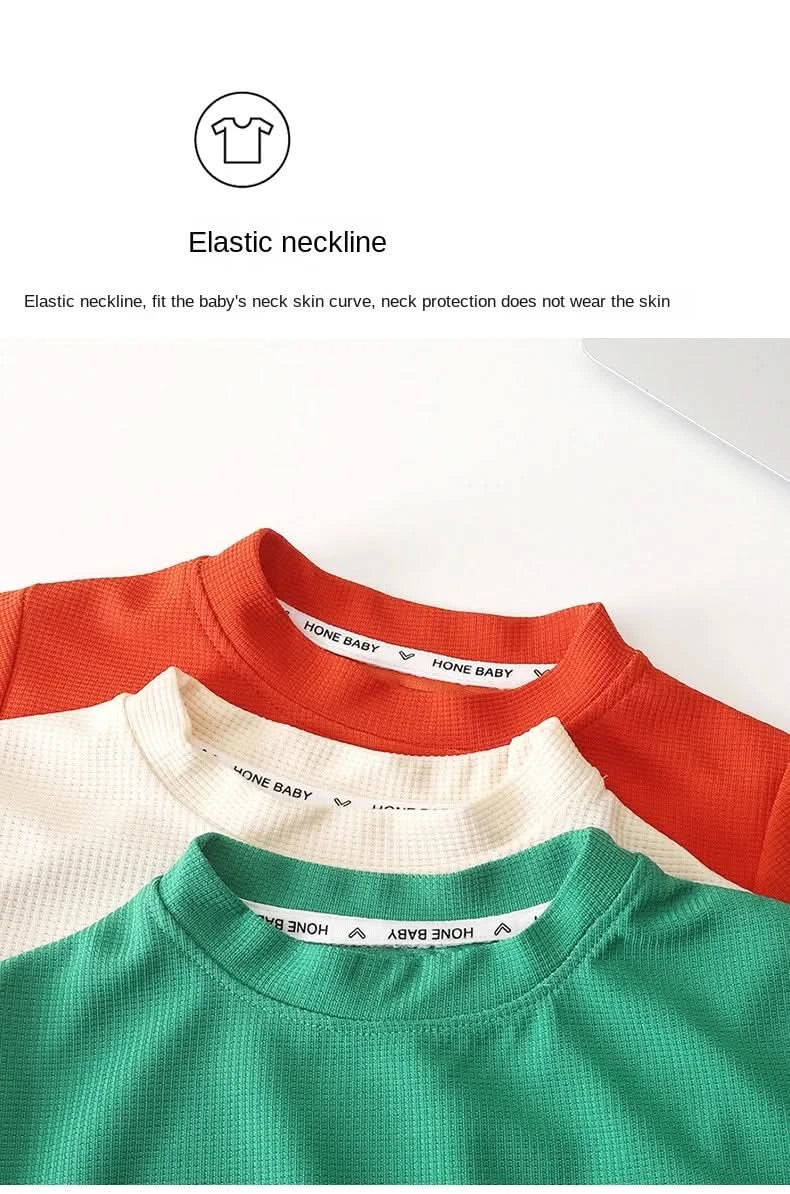 New Summer Children's Casual Set for Boys Girls Loose Short Sleeved Waffle Breathable and Comfortable Set - M & M Global