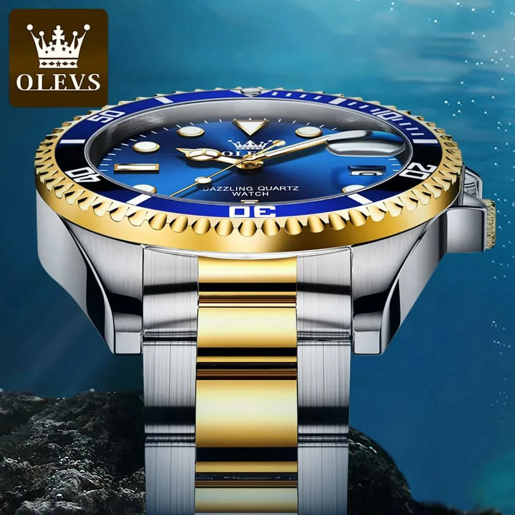 OLEVS Watches for Men with Date Luxury Big Face Waterproof Mens Wristwatch Analog Dress Two Tone Stainless Steel Man Watch - M & M Global