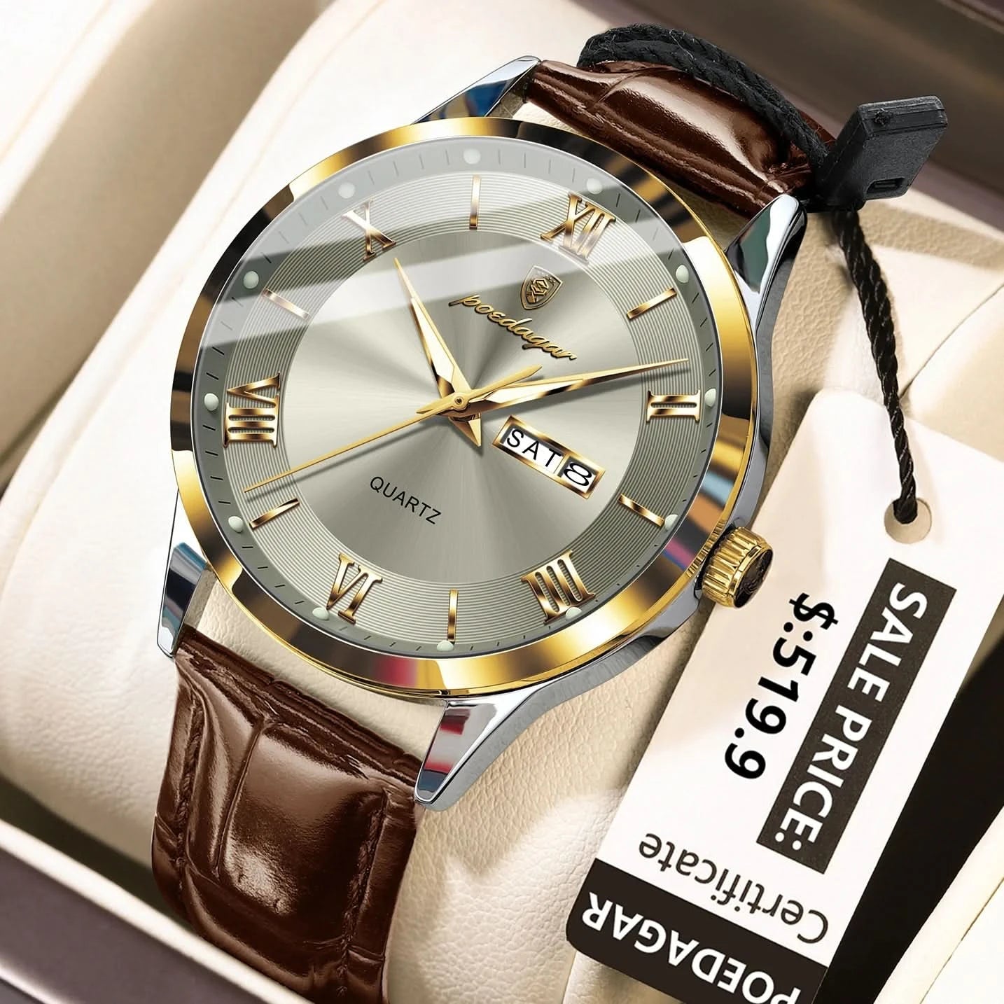 POEDAGAR Top Luxury Watch For Men Military Waterproof Luminous Date Week Man Wristwatch Leather Men's Quartz Watches Sport Reloj - M & M Global