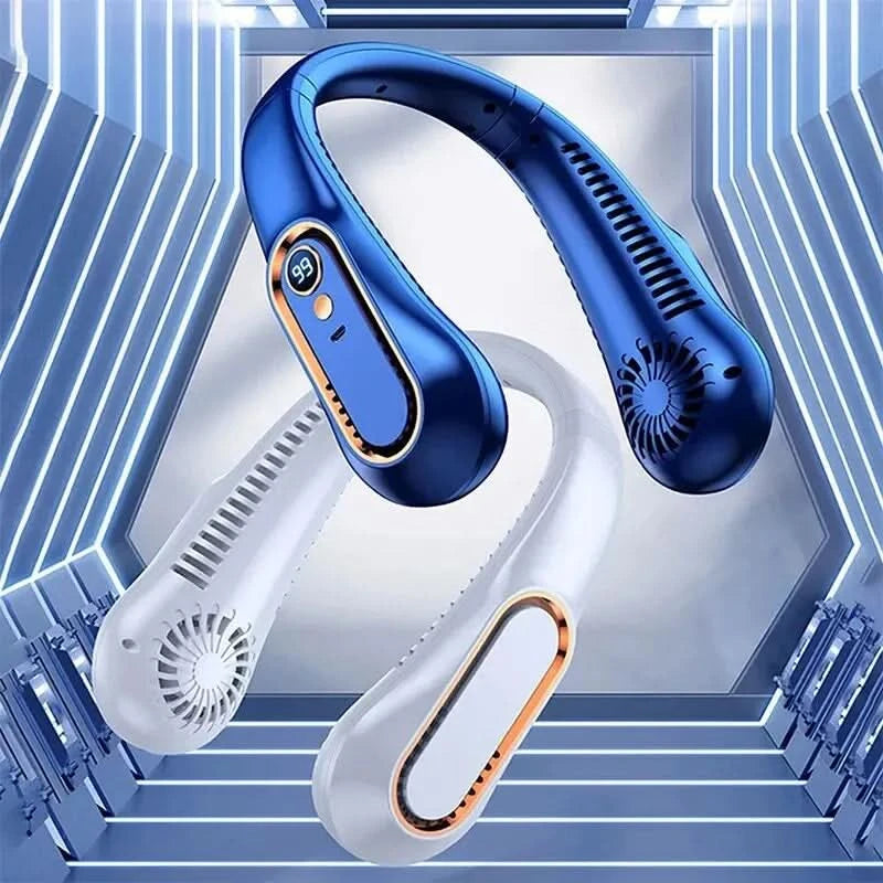 Neck Bladeless Fan Mini Ultra Long Life Portable Lazy Silent Fan Usb Charging Student Sports Office Digital Display Power 5 Gear - M & M Global