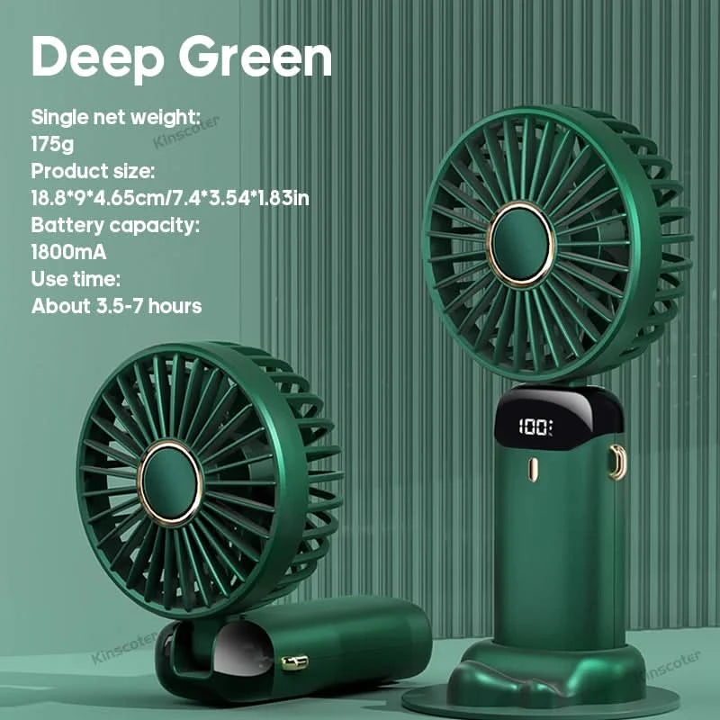 USB Handheld Mini Fan Foldable Portable Neck Hanging Fans 5 Speed USB Rechargeable Fan with Phone Stand and Display Screen - M & M Global