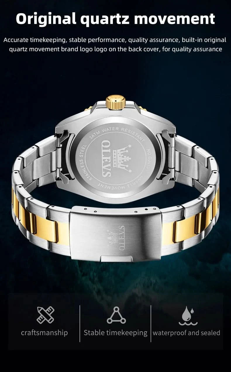 OLEVS Original Brand High Fashion Men's watch WaterproofCalendar Quartz Watch for Male Luminous Stainless Steel Authentic Watch - M & M Global