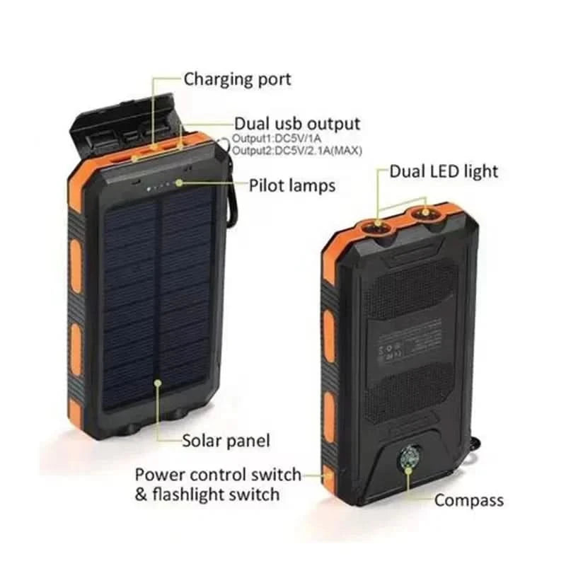 BCAK Brand Power bank Outdoor 200000mAh Large Capacity Solar Power Bank Portable With Lanyard Compass External Battery Camping - M & M Global