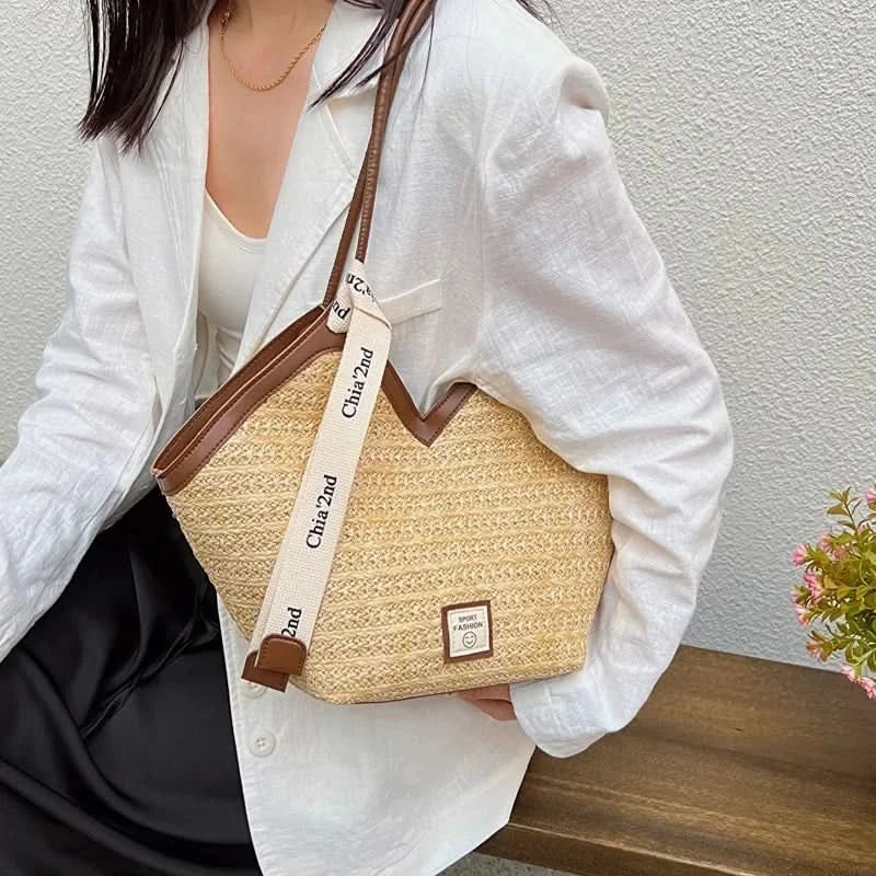 Straw Beach Bag Vintage Handmade Woven Shoulder Bag Raffia circle Rattan bags Bohemian Summer Vacation Casual Bags - M & M Global