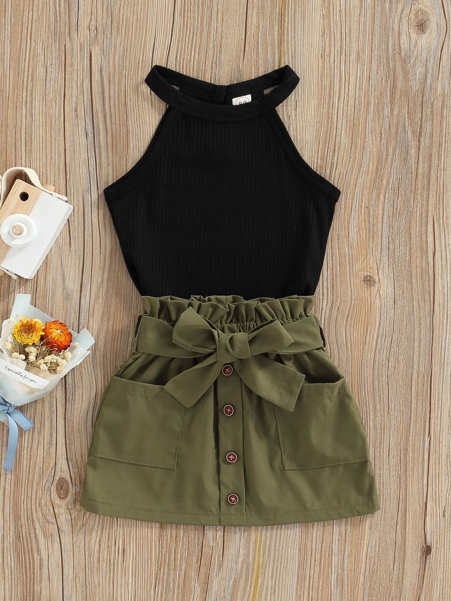 Girls 2-Piece Summer Set Striped Crop Top Denim Shorts with Bow Detail for Toddlers 12 Months to 4 Years - M & M Global