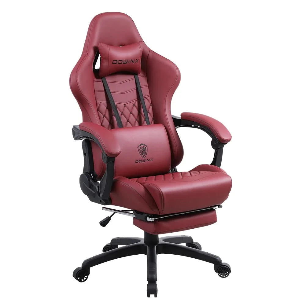Dowinx Gaming/Office PC Chair with Footrest and Lumbar Support, Vintage Style PU Leather High Back Adjustable Swivel Task Chair