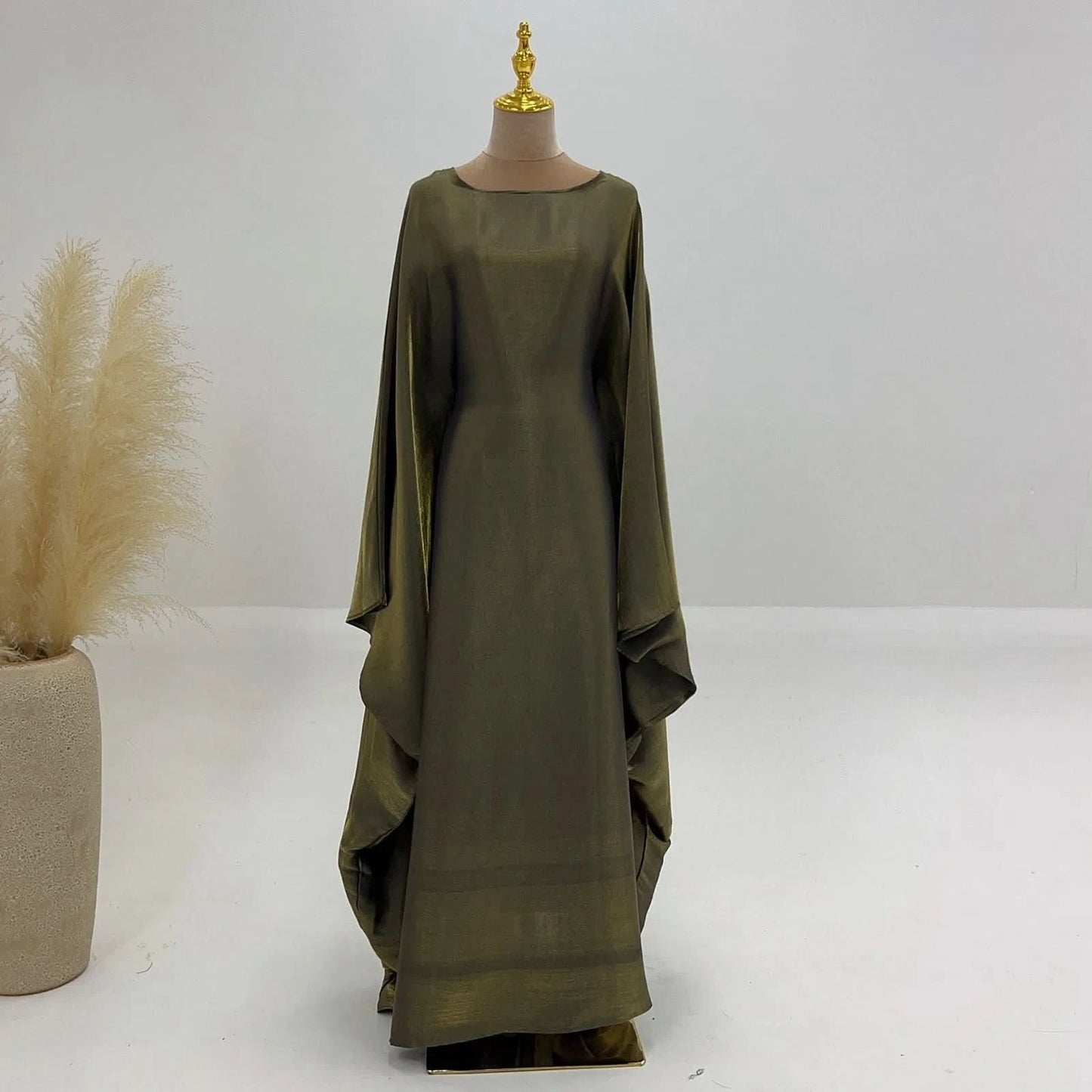 Ramadan Satin Abaya Islam Muslim Summer Batwing Sleeve Maxi Dress Kebaya Abayas For Women Kaftan Robe Musulmane Femme Vestidos - M & M Global