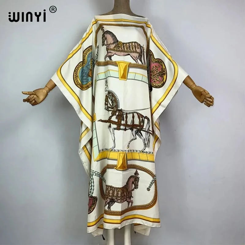 WINYI 2023 new Africa Fashion boho Popular printed twill Kaftan Maxi dress Summer Beach Bohemian Caftan long dress for lady - M & M Global