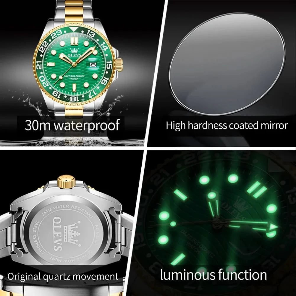 OLEVS Original Brand High Fashion Men's watch WaterproofCalendar Quartz Watch for Male Luminous Stainless Steel Authentic Watch - M & M Global