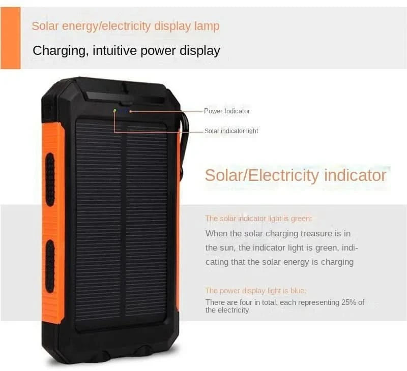 BCAK Brand Power bank Outdoor 200000mAh Large Capacity Solar Power Bank Portable With Lanyard Compass External Battery Camping - M & M Global