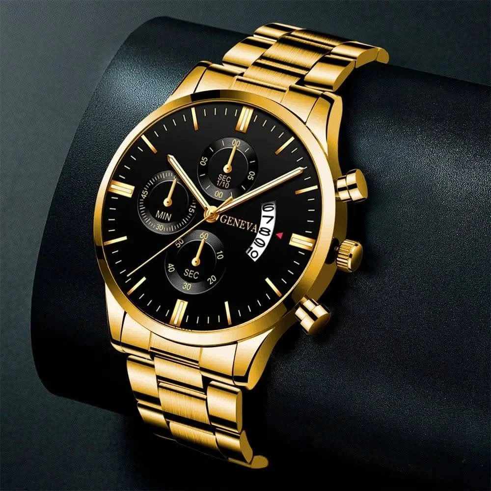 2023 Fashion Men Gold Stainless Steel Watch Luxury Calendar Quartz Wrist Watch Mens Business Watches for Man Clock Reloj Hombre - M & M Global