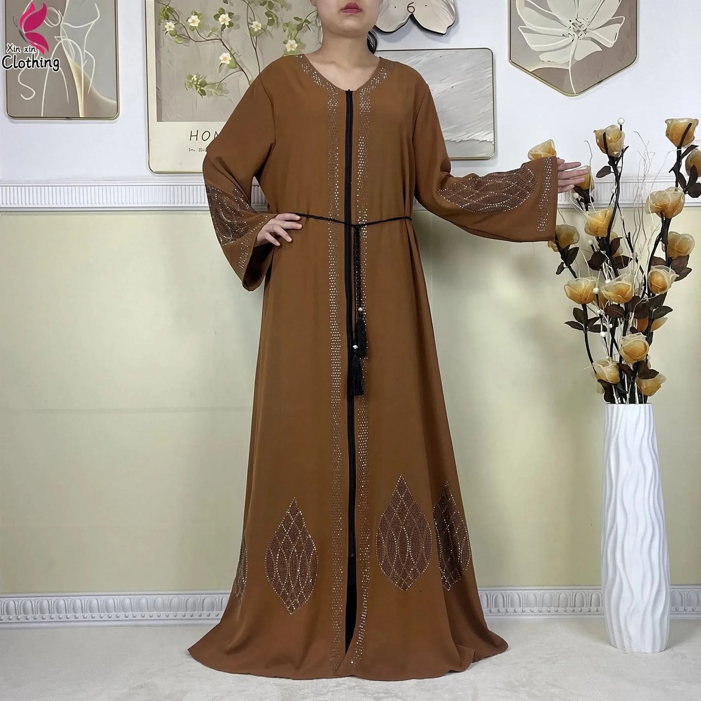 New Muslim Abayas For Women Long Sleeved Dress Dubai Lady Elegant Long Dress Islam Clothing African Abaya Loose Robe With Turban - M & M Global