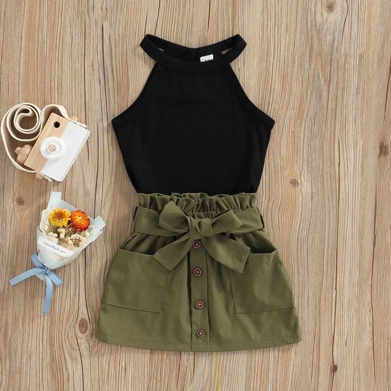 Girls 2-Piece Summer Set Striped Crop Top Denim Shorts with Bow Detail for Toddlers 12 Months to 4 Years - M & M Global