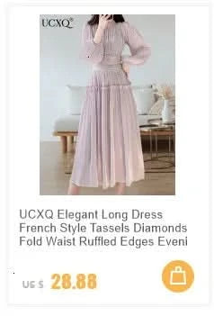 UCXQ Elegant Long Dress Fairy Style Stand Up Collar Lantern Sleeves Splicing Waist Fashion Dresses Women 2025 Spring Autumn 1351 - M & M Global