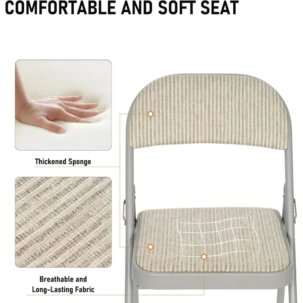 6 Pack Folding Chairs, Fabric Dining Chair Set with Padded Cushion, Indoor Outdoor Folding Chairs Seat for Home Office Events
