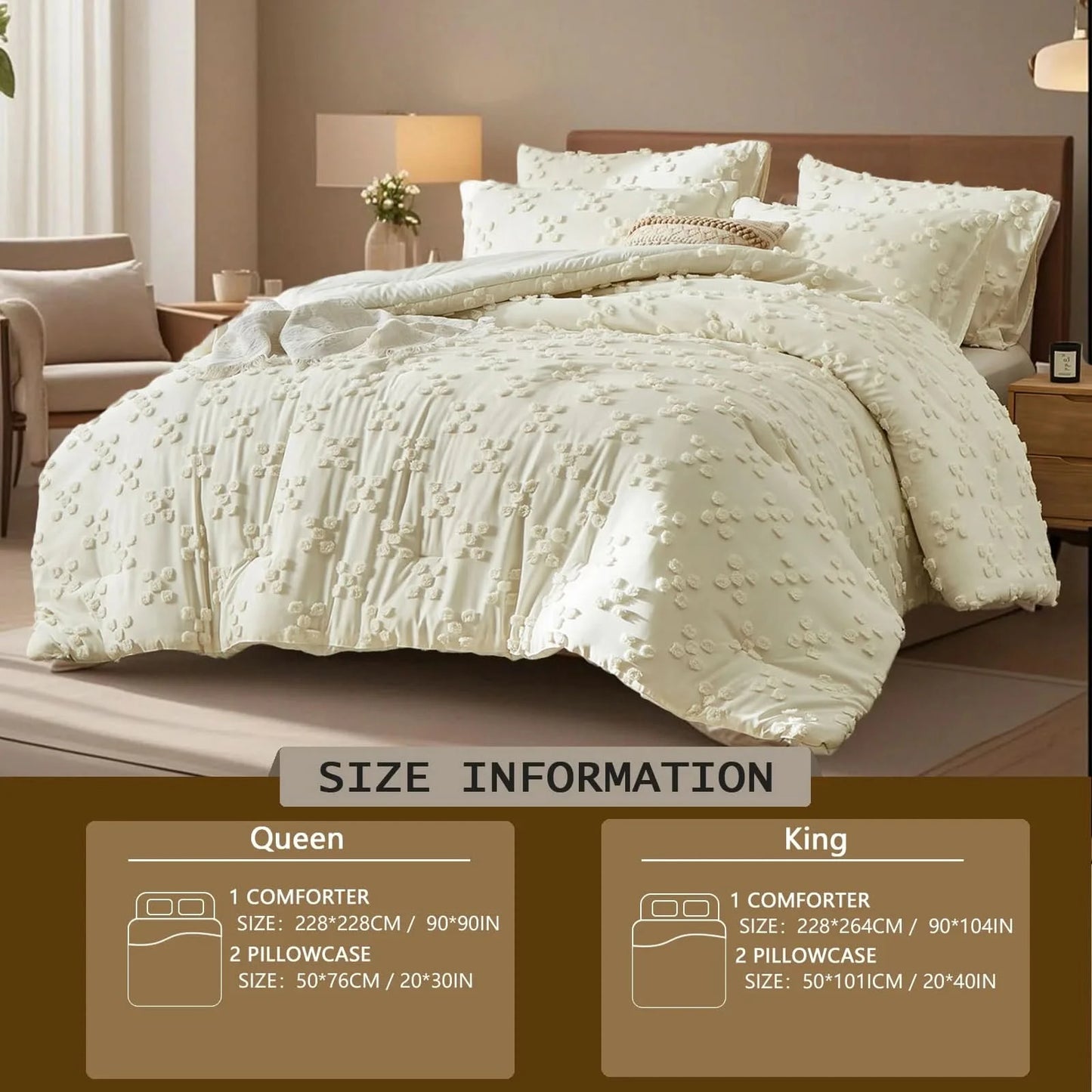 Solid color tufted bedding set, microfiber is lightweight and breathable, machine washable, queen/king size, all seasons