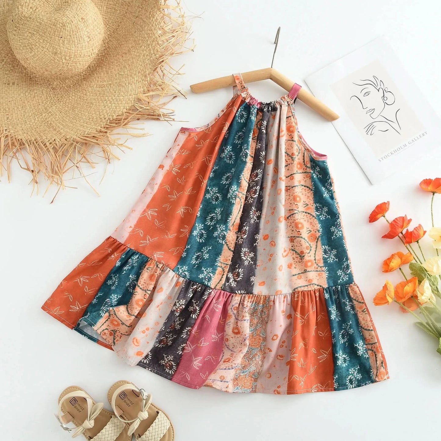 Girls Casual Dresses Floral Print Halter Sleeveless Top Girls Dress Kids Clothes for 2 To 7 Years Chinese Traditional Dress - M & M Global