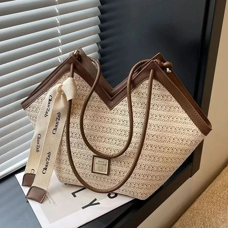 Straw Beach Bag Vintage Handmade Woven Shoulder Bag Raffia circle Rattan bags Bohemian Summer Vacation Casual Bags - M & M Global