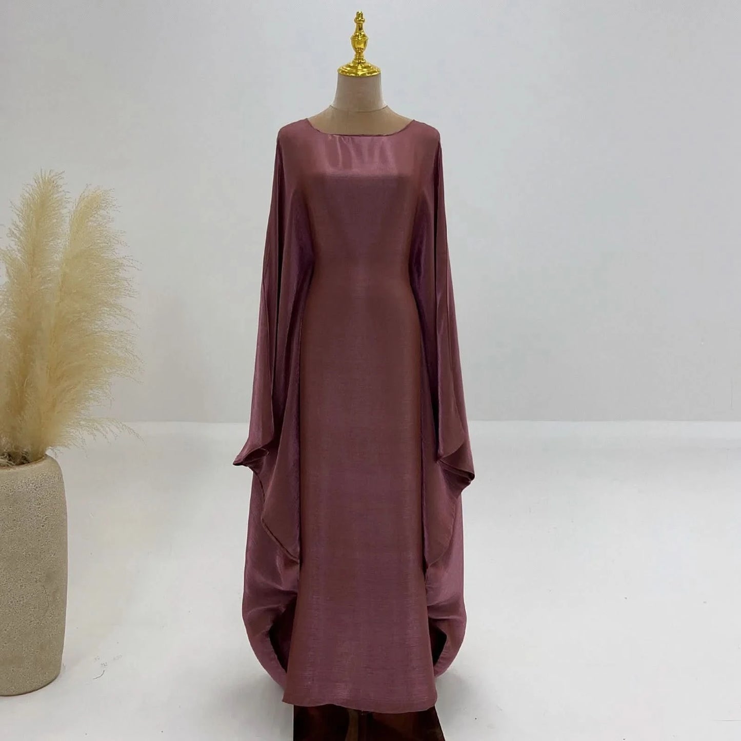 Ramadan Satin Abaya Islam Muslim Summer Batwing Sleeve Maxi Dress Kebaya Abayas For Women Kaftan Robe Musulmane Femme Vestidos - M & M Global