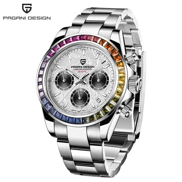 2023 PAGANI DESIGN New Rainbow Bezel Sport Watch Men Quartz Stainless Steel 100MWaterproof Mens Watch VK63 Sapphire Chronograph - M & M Global
