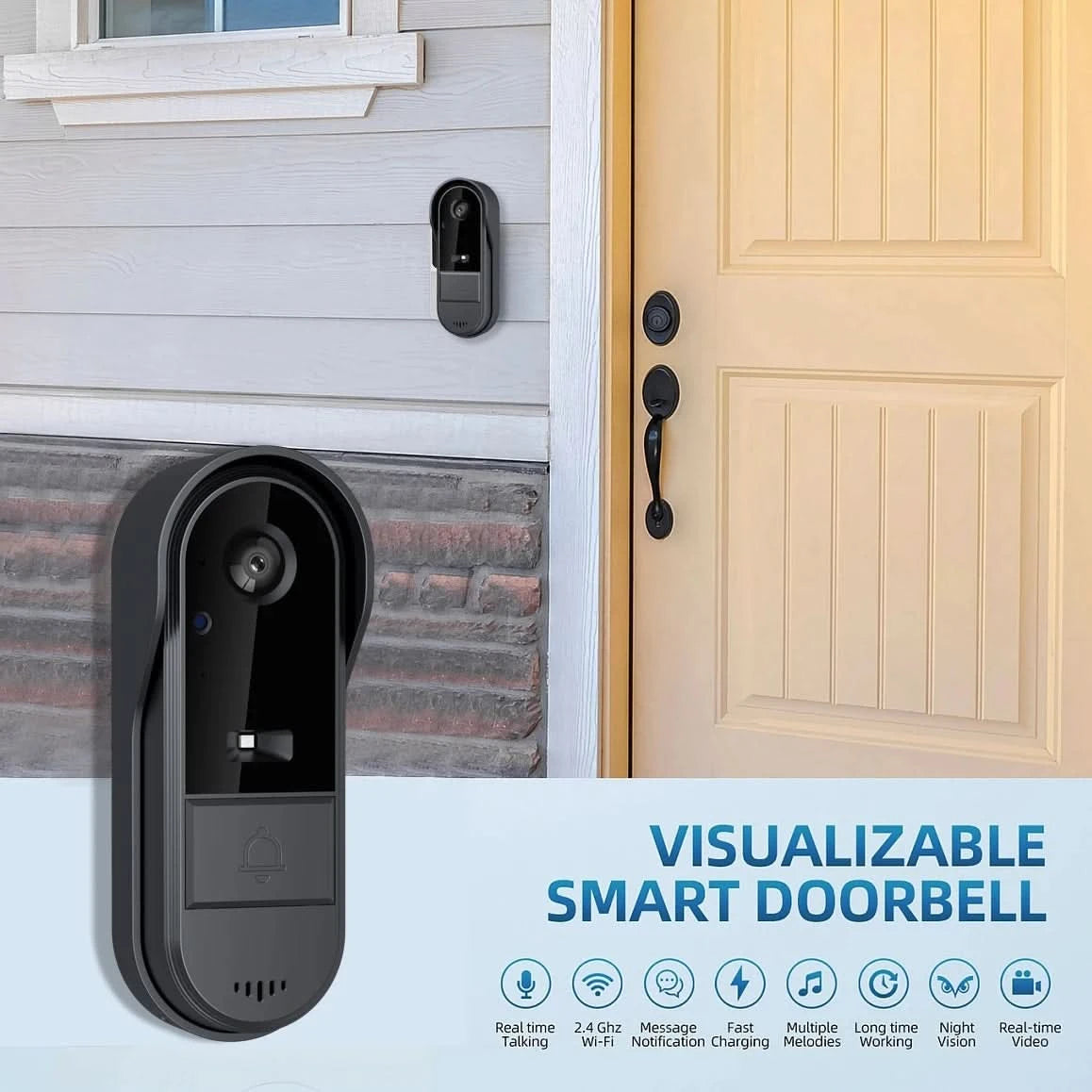 Tuya WiFi doorbell 2-way HD 1080P, microSD/cloud, waterproof, 1000mAh battery, long standby,Wireless Security Camera - M & M Global