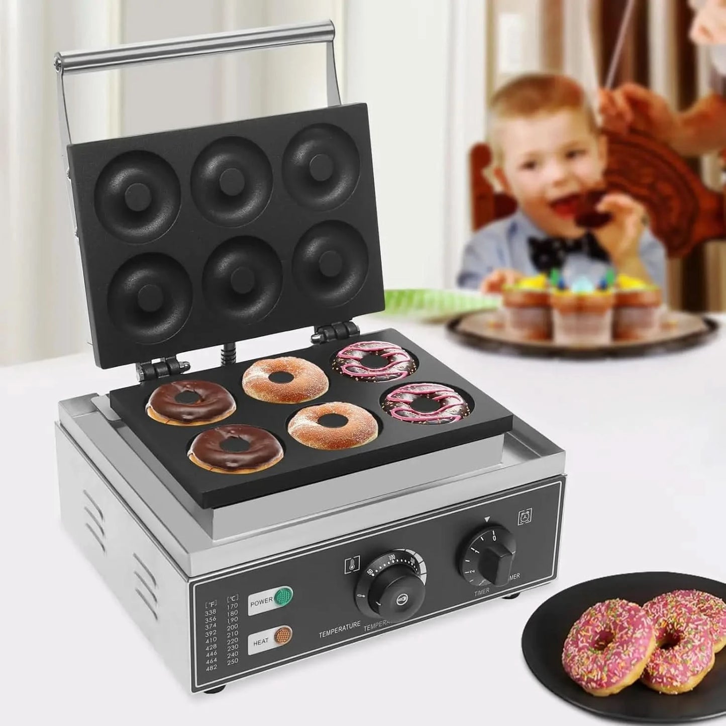 Commercial Electric Donut Machine,Waffle Donut Machine, Pancakes Maker Machine,6 Holes Double-Sided Heating,Non-stick Donut Make - M & M Global