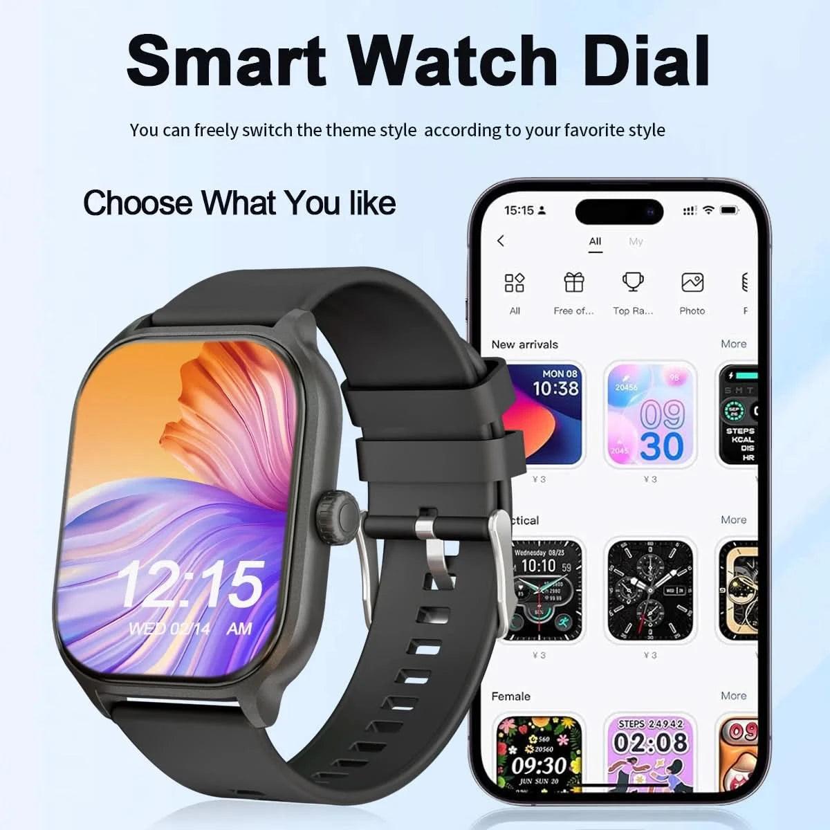Smart watch with full touch screen, call, message reminder and other functions, compatible with iPhone/Android phones