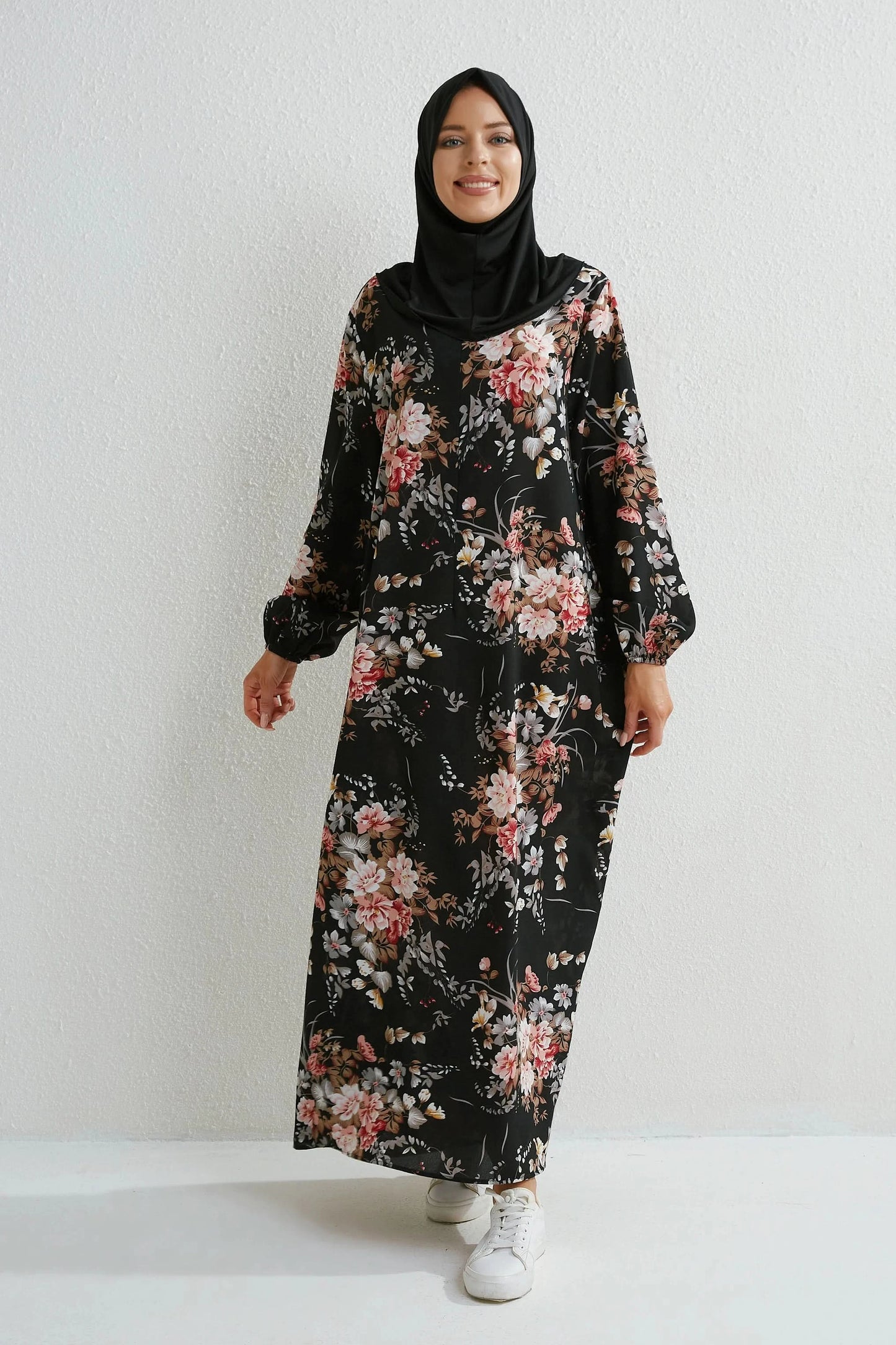 Muslim Dresses Women Maxi Dresses Mujer Vestidoes Female Loose Dresses Full Sleeve Printed Floral Casual Robe Long Dress - M & M Global