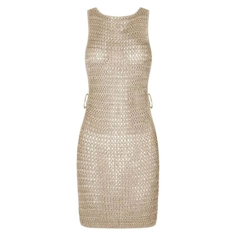 2024 Summer Sexy One Neck Cut Out Circle Decoration Corset Slim Beach Mini Dress Women Seaside Beachwear Swimwear Cover Up A2796 - M & M Global