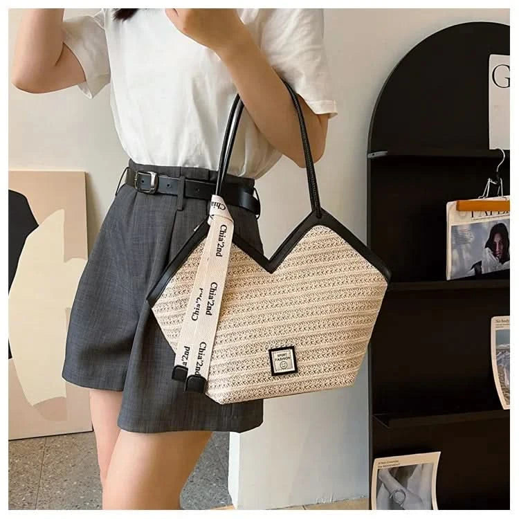Straw Beach Bag Vintage Handmade Woven Shoulder Bag Raffia circle Rattan bags Bohemian Summer Vacation Casual Bags - M & M Global