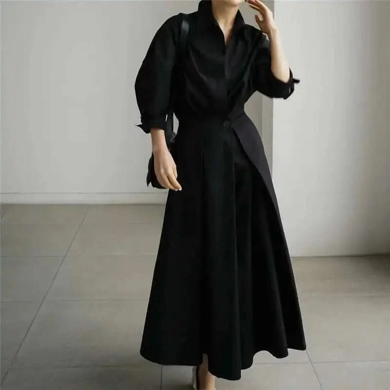 LANMREM Women's Clothing Long Dress Turn Down Collar With Button Pockets Loose Casual Dresses Female Streetwear Fashion 2C2019 - M & M Global