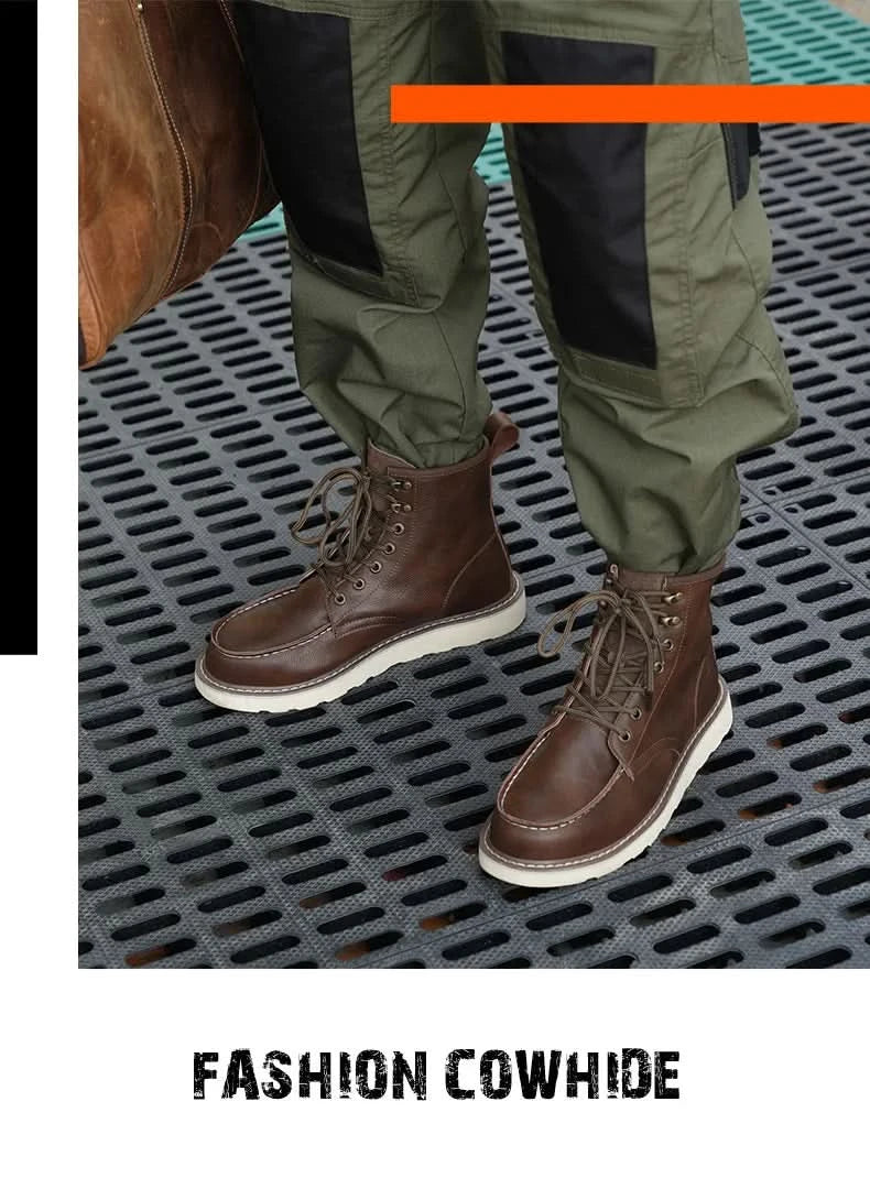 Two layer cowhide high top anti-smash anti-puncture breathable fashion labour insurance shoes