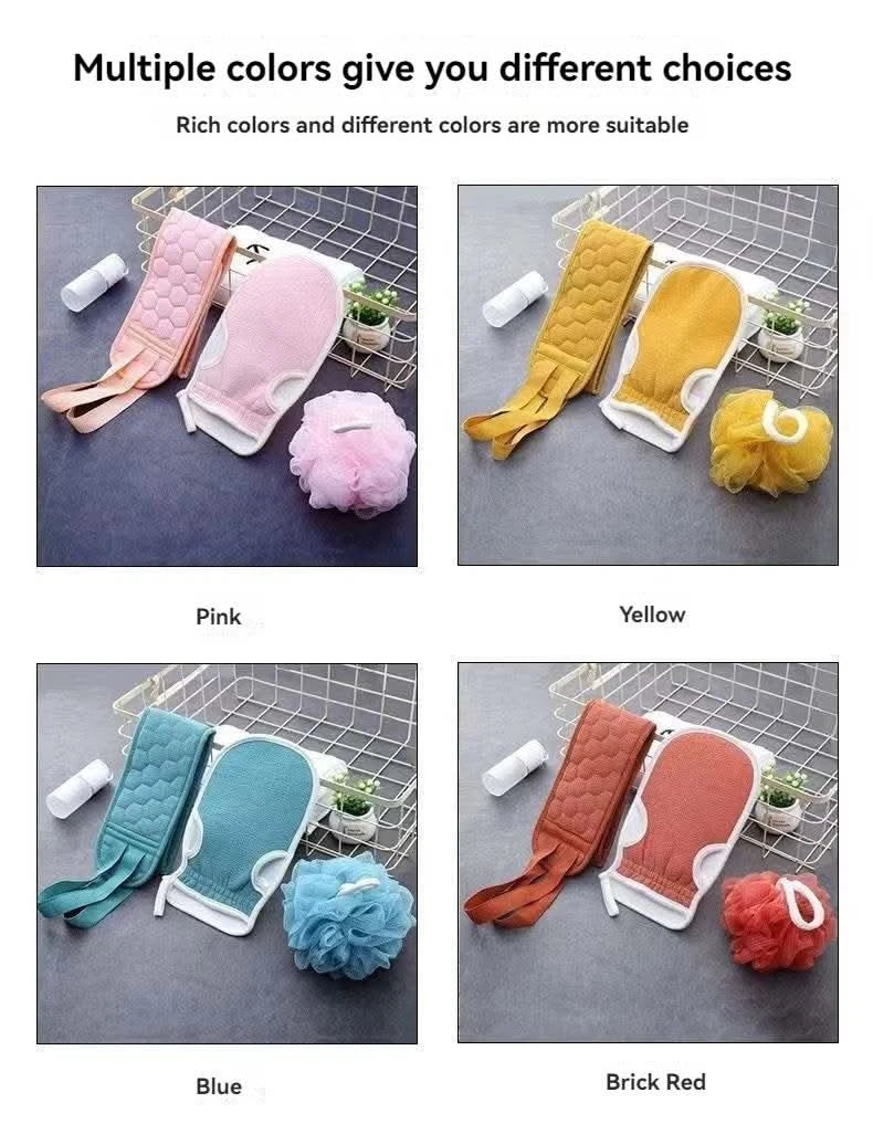 3 PCS Three-piece Bath Set, Rub Bath and Bath Artifact, Household Long Rub Back Towel, Bath Gloves, Bath Flower Set - M & M Global