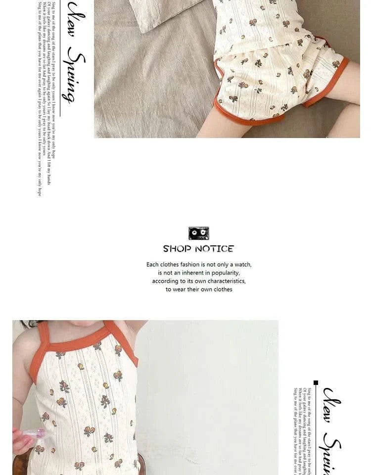 Baby Clothes Sets Summer Toddler Girl Strap Suits Cotton Printing Baby Boy Tops Tee and Shorts Infant Tracksuit Newborn Sets - M & M Global
