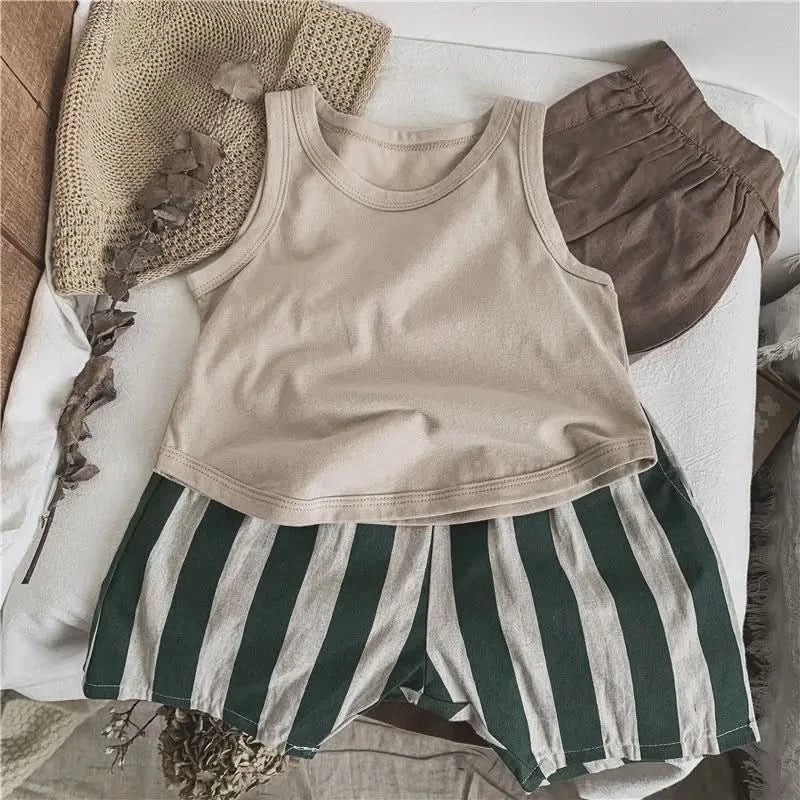 Korean Glutinous Kids Boys Tank Top Cotton Solid Round Collar Infant Babys Boy Vest Tees Thin Cool Sleeveless Tops For 1-6Y Boys - M & M Global