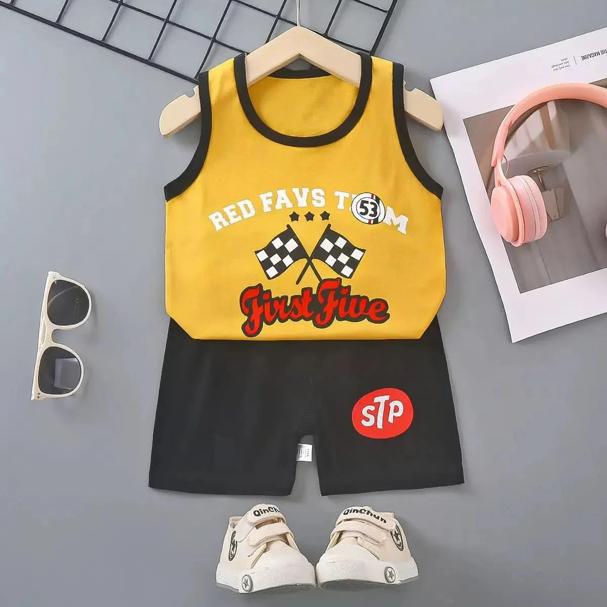 1 Set Summer Cotton Children Sets Kids Clothes Boys Girls Vest Suit Children's Clothing Baby T-Shirts Shorts Tank Top Sleeveless - M & M Global