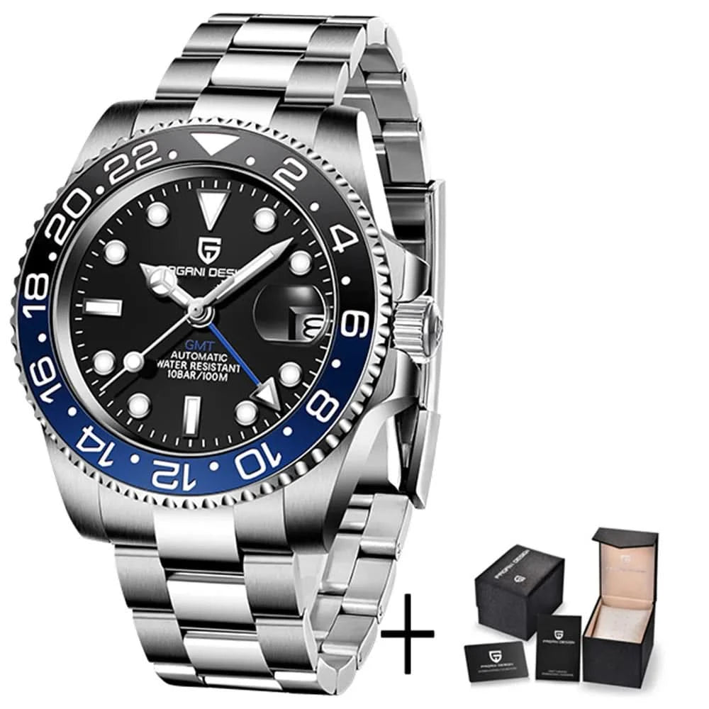 PAGANI DESIGN PD-1662 Luxury GMT Men Mechanical Wristwatch Sapphire Glass Stainless Steel 100M Waterproof Automatic Watches - M & M Global