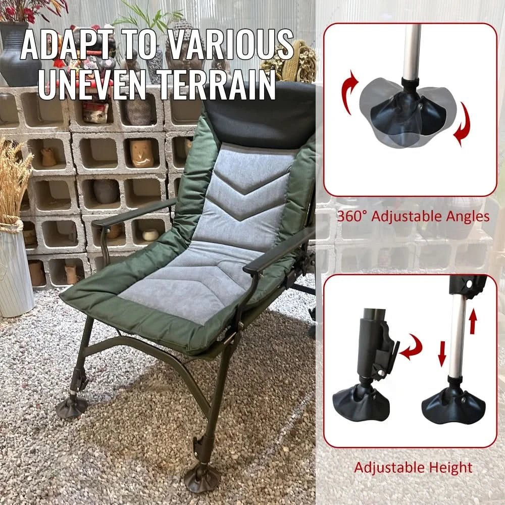 Camping Lounge Chair Portable Folding Reclining with Adjustable Backrest 330lbs Capacity for Indoor Outdoor Beach Hiking