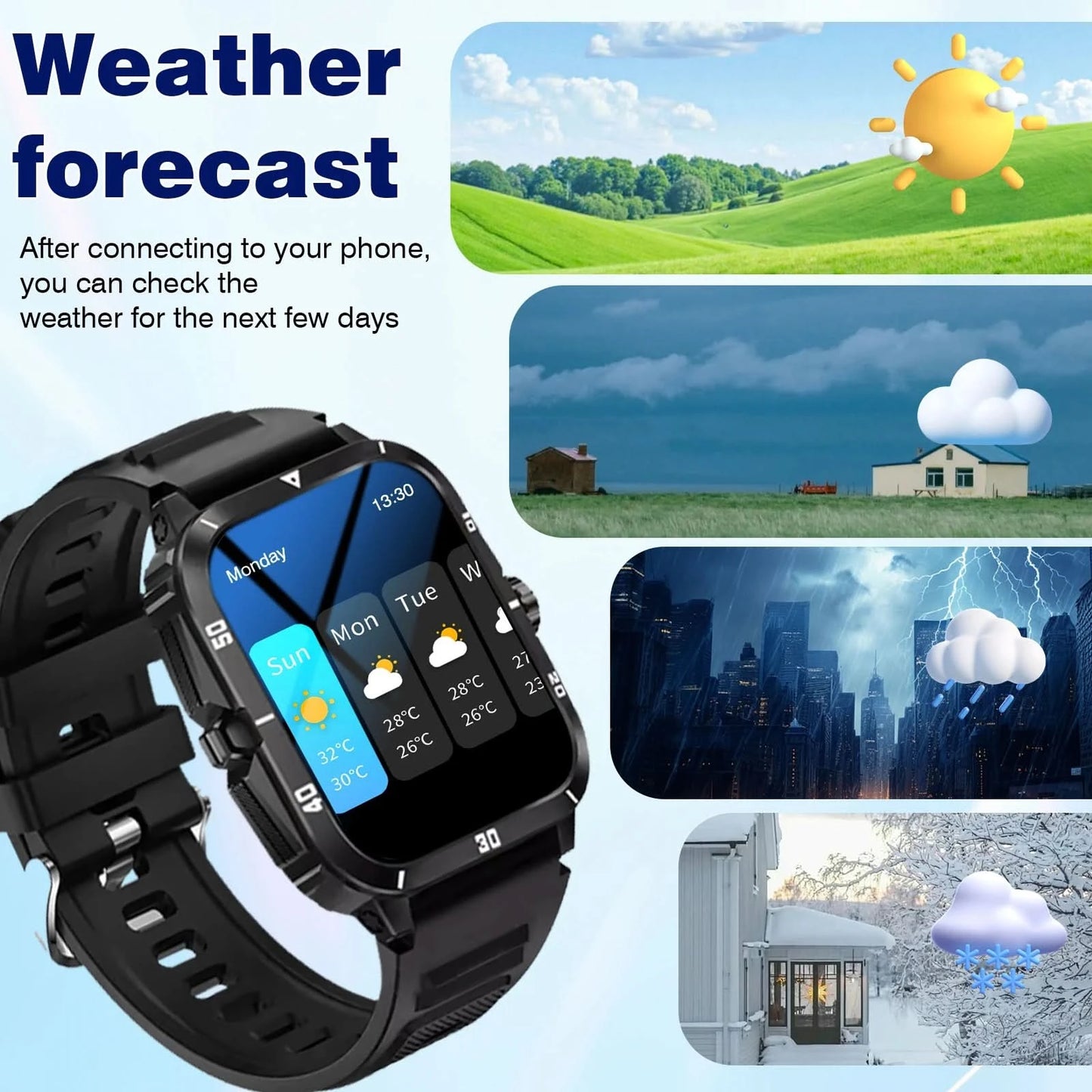 Smart Watch, Wireless Calls, Message Reminders, Multi-Sports Mode, Music Playback, Suitable For Iphone/Android Phones