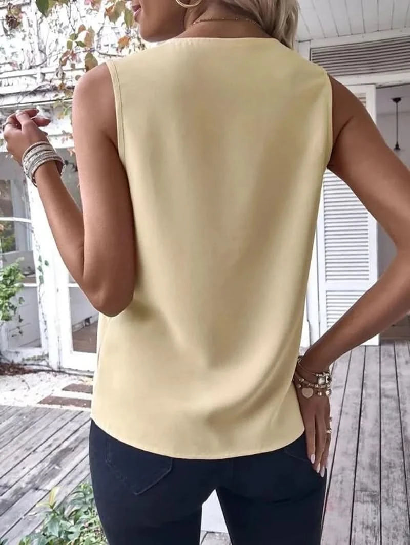 Elegant Women's Blouse Tees 2023 Summer Fashionable Style V-Neck Panel Sleeveless Top Lady Shirt S-XXXL - M & M Global